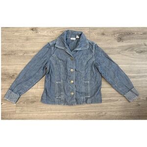 Chicos Denim‎ Jacket Medium Button Front Lightweight Pockets Classic